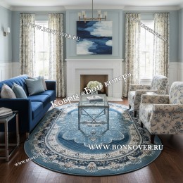 Турецкий Ковер Для гостиной New дизайн 380 Синий Овал